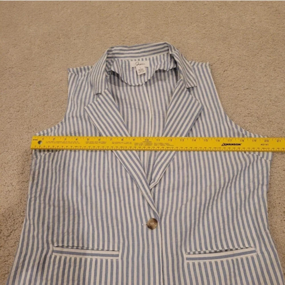 Light Blue Seersucker Striped Vest, L - Picture 2 of 7